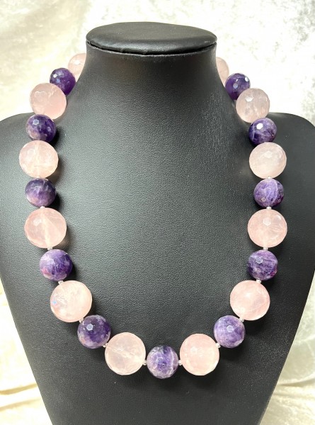 Kette Rosenquarz und Amethyst