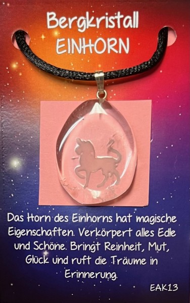 Bergkristall Energieanhänger Einhorn