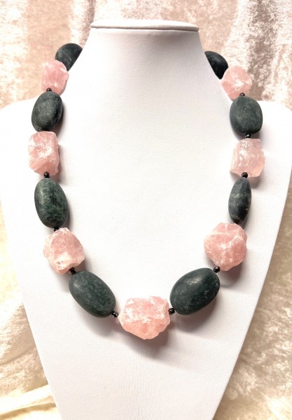 Edelserpentinkette mit Rosenquarz
