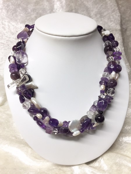Kette Edelsteinmix Amethyst,Bergkristall,Perlen