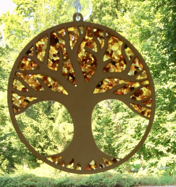 Fensterbild mit Naturbernstein - Lebensbaum