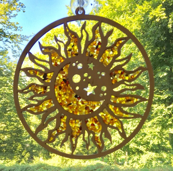 Fensterbild mit Naturbernstein - Sonne, Mond und Sterne