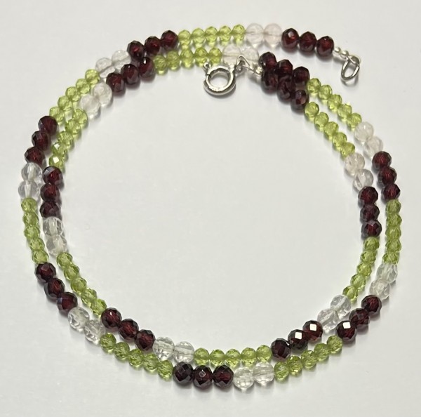 Kette Granat, Peridot und Bergkristall